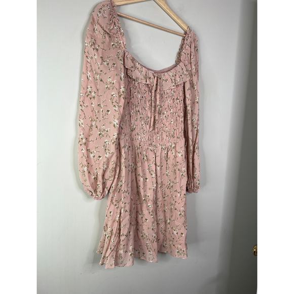 NEW Reformation Morris Melody Floral Ruffle Long Sleeve Mini Dress Pink Size: 14 - Picture 3 of 7